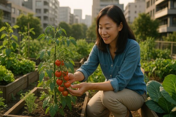 生活に心のゆとりをもたらす家庭菜園を楽しむ女性