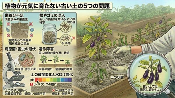 植物が元気に育たない古い土の5つの問題
