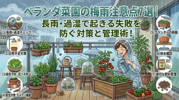 ベランダ菜園の梅雨注意点7選｜長雨・過湿で起きる失敗を防ぐ対策と管理術！