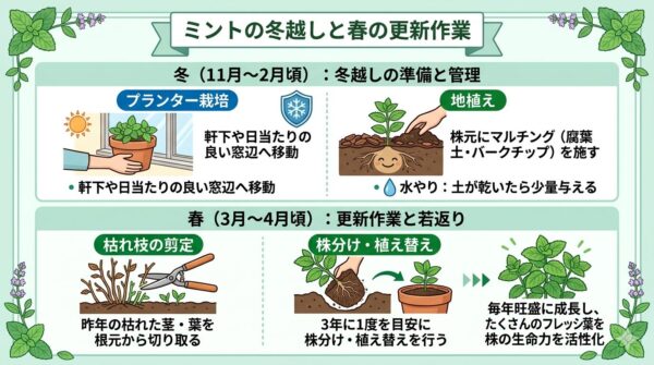 ミントの冬超しと春の更新作業